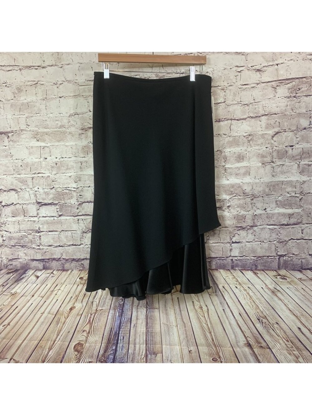 Jones New York Black Satin Hem Asymmetrical Midi Skirt